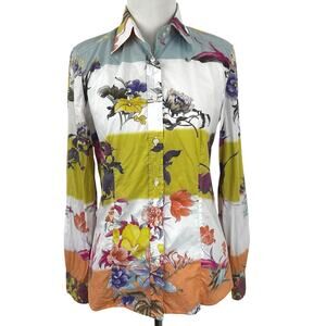 Etro Floral Button Shirt Italian Cotton Stretch Blouse Multicolor Size 42 Medium